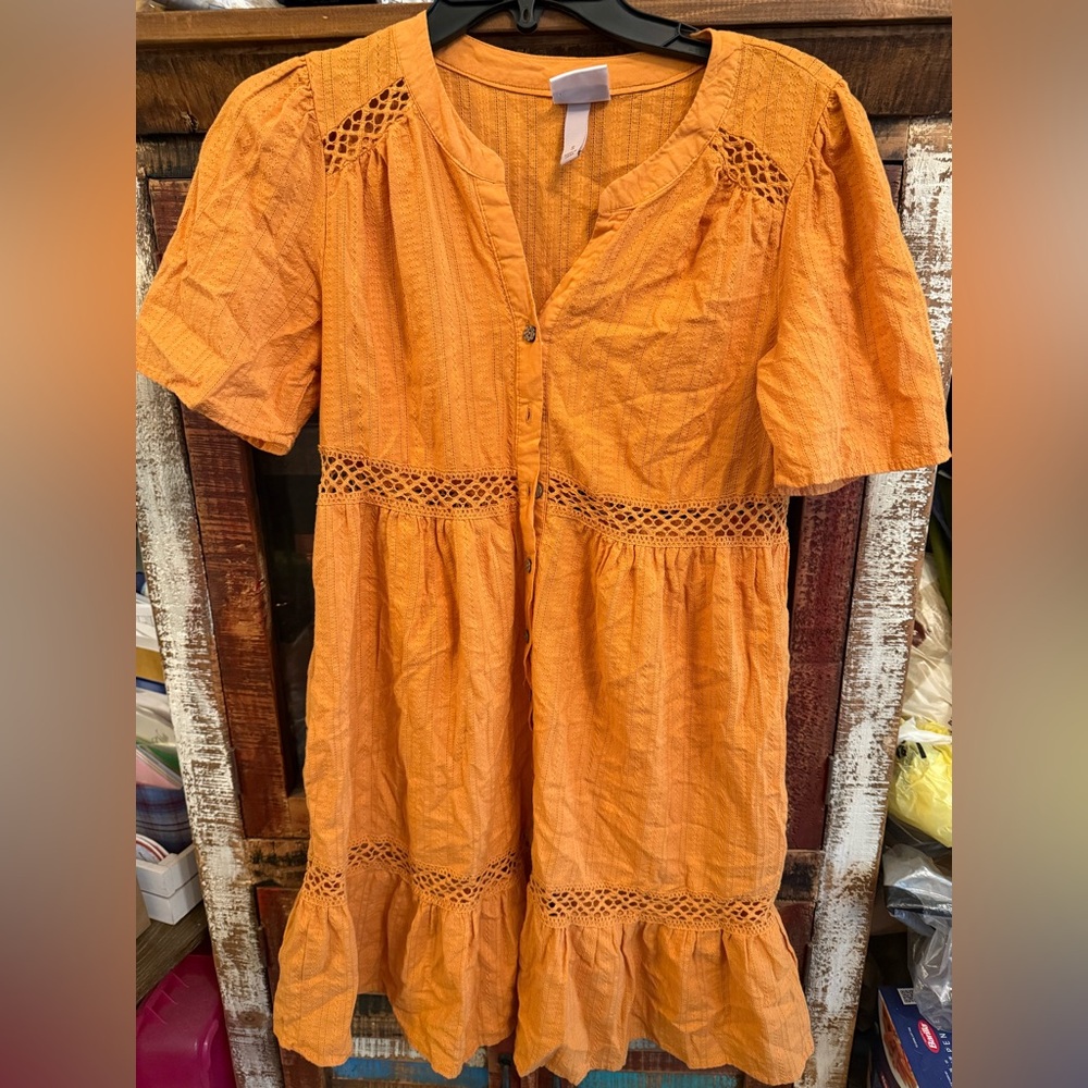 Knox Rose Orange Smocked Ruffled Sundress